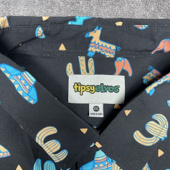 NWT Tipsy Elves Midnight Fiesta Mens XXL Black Hawaiian Shirt Button Up - Picture 3 of 9